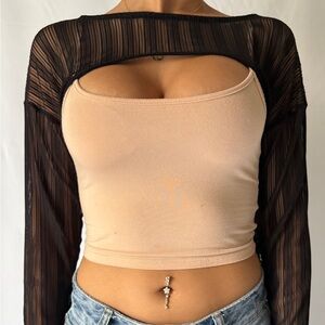 Elegant Black Sheer Long Sleeve Crop Top (tank top not included)